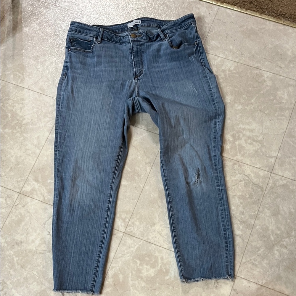 LOFT Curvy Distressed Blue Skinny Ankle Jeans 14/32